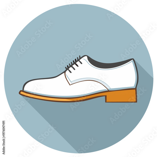 Stylish white formal oxford dress shoe with laces and brown sole flat design icon