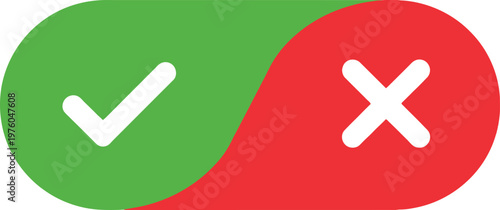 A vibrant green and red split screen graphic featuring a white checkmark and 'x' symbol representing approval and rejection