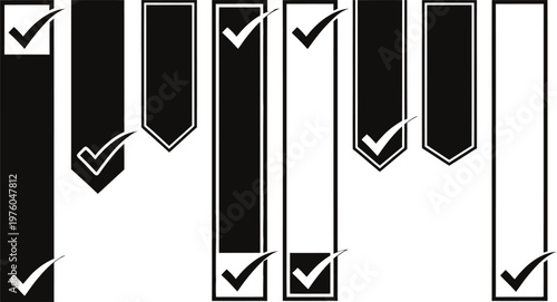 Black and white checklist icons a series of vertical rectangles with checkmarks