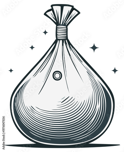 Abstract bagged object with radiating light effect and circular detail