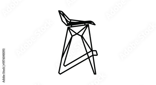 Black line of a bar stool with angled legs and a flat seat on a white background