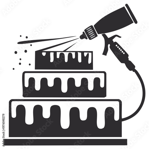 Spray Gun Decorating a Three Layer Cake Silhouette