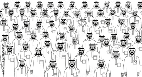 Group of Arab men in traditional attire looking at the camera.