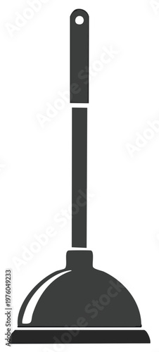 Simple plunger illustration for unclogging drains with its handle and suction cup for bathroom and kitchen