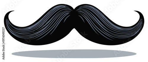 Stylized black mustache with elegantly curved ends and subtle gray shading