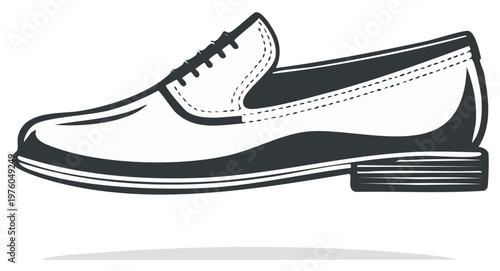 Elegant men's dress shoe illustration, monochrome art style, side view, vector design.