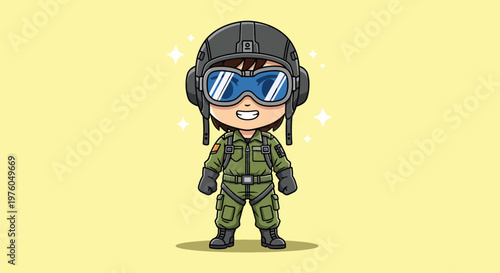 Cute Cartoon Pilot Character Standing Confidently.