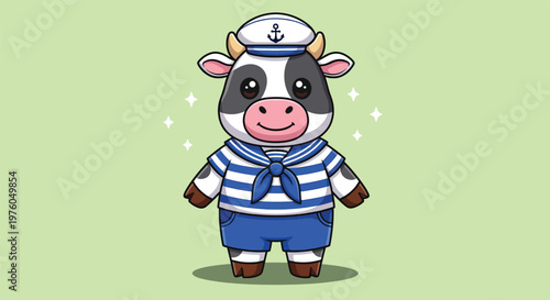 Cute Cow Sailor Cartoon Character Illustration.