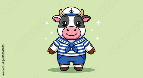 Cute Cow Sailor Cartoon Vector Illustration.