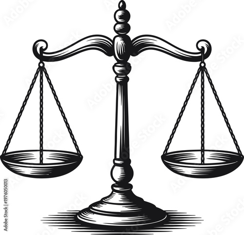 Vintage balance scales of justice illustration for law and fairness.