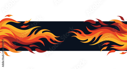 Abstract Stylized Fire Flames on Black Horizontal Banner Background for Header, Racing, or Decorative Graphic Design