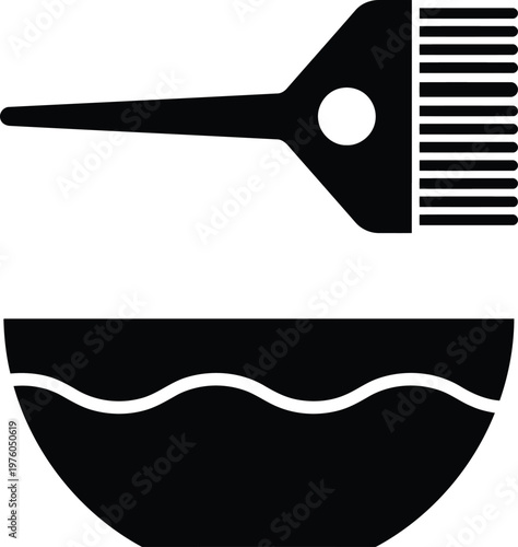 Modern hair dye brush with bowl silhouette icon vector  illustration.