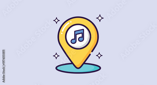 Music Location Pin Icon Illustration.