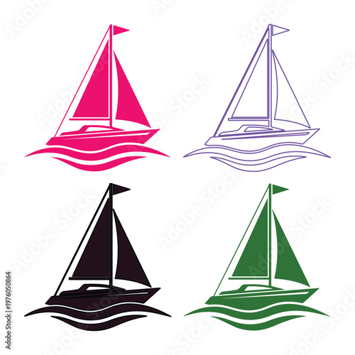 Minimalist boater hat vector icons, set of 4 flat brim straw hat line drawings, classic summer headwear illustrations for fashion design