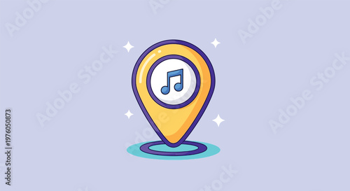 Music Location Pin Icon with Musical Note Symbol Vector Illustration.