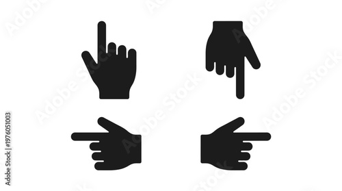Four black hand icons pointing directions.