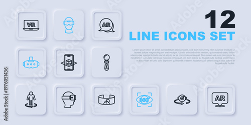 Set line 360 degree view, Augmented reality AR, 3d modeling, Virtual glasses, and icon. Vector