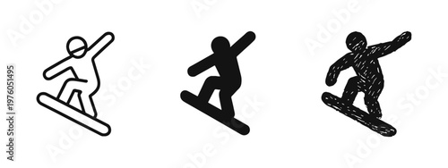 Snowboarder icons set. Winter sport and extreme snowboarding activity symbol for recreation.