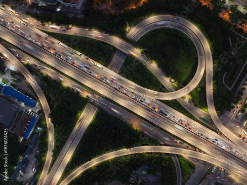 фотографія Symmetrical aerial view of Phap Van Cau Gie interchange with Ring Road 3 in Hano