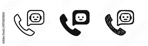 Chatbot phone call icon set: AI customer service, automated support, and virtual assistant communication