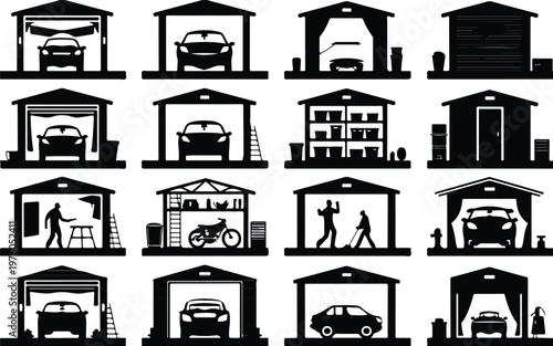 Garage Silhouette Icon Car Parking Outline Building Design