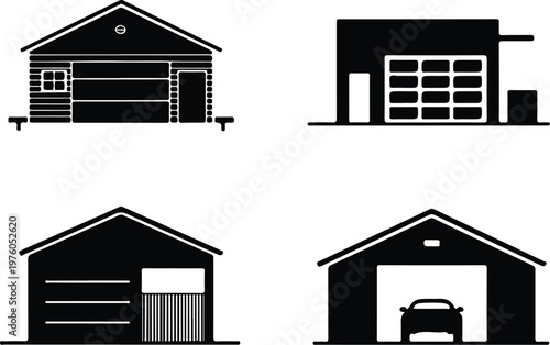 Garage Silhouette Icon Car Parking Outline Building Design