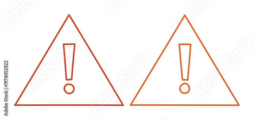 Warning triangle icons, orange exclamation mark symbols, hazard alert sign vector set