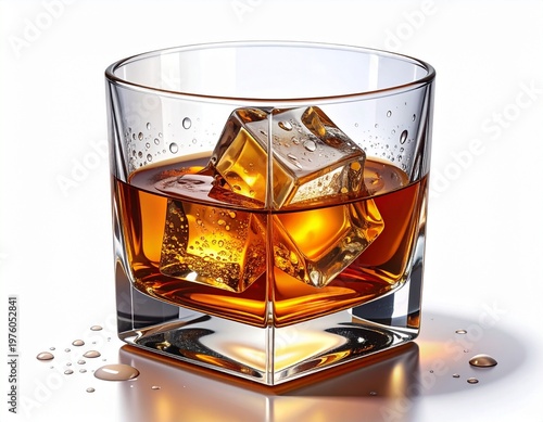 A Refreshing Glass of Whiskey with Ice Cubes.