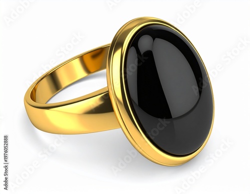 Elegant Gold Ring with Large Black Onyx Gemstone.