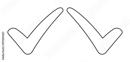 Minimalist check mark outline icons, black thin line tick symbols on white background, simple approval and verification vector elements