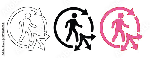 Decision making icon set, person choosing direction arrows, career path and life choices concept