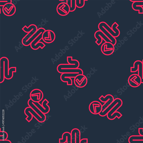 Red line Intestines icon isolated on isolated seamless pattern on black background. Human body internal organs. Vector