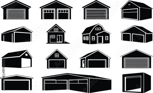 Garage Silhouette Icon Car Parking Outline Building Design