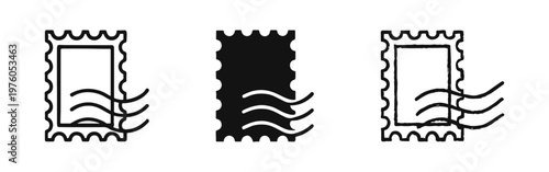 Postage stamp icon set: Mail, shipping, post service, and delivery symbols