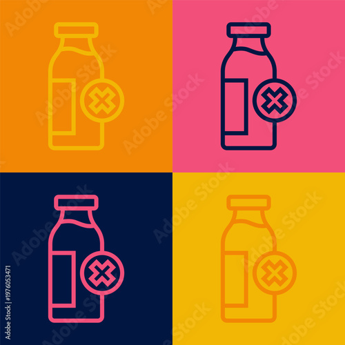 Pop art line Lactose intolerance icon isolated on color background. Not allow milk. Allergy concept, lactose intolerance allergy warning sign. Vector