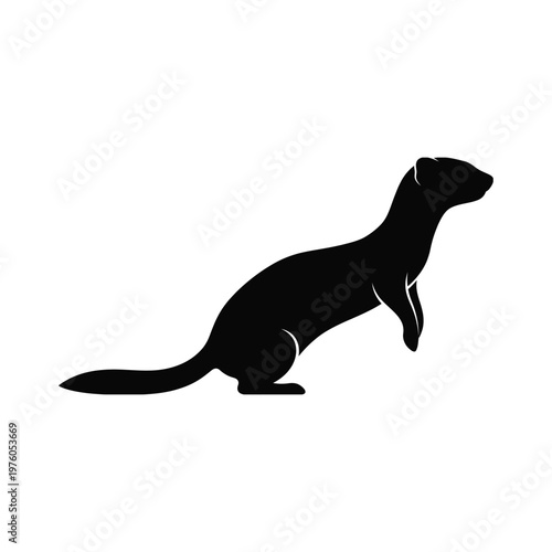 Black silhouette of a weasel or otter standing on hind legs, profile view, on a white background
