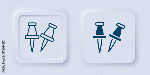 Filled and outline Push pin icon isolated on grey background. Thumbtacks sign. Square button. Vector