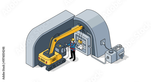 Worker operating an excavator in an underground construction site.