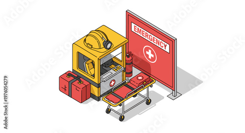 Emergency response equipment and medical supplies for first aid.