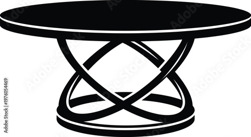 Black round table with crisscross pedestal base, isolated on white background furniture