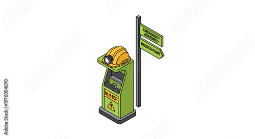 Isometric Mining Equipment and Signpost Illustration.
