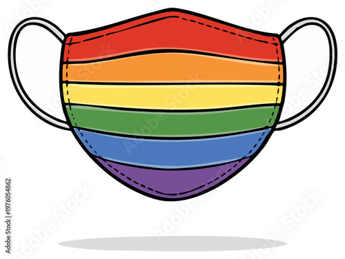 Cartoon rainbow striped face mask for protection and LGBTQIA community support, against disease and spread