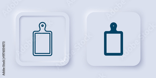 Filled and outline Cutting board icon isolated on grey background. Chopping Board symbol. Square button. Vector