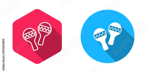 Filled and outline Maracas icon isolated with long shadow background. Music maracas instrument mexico. Vector