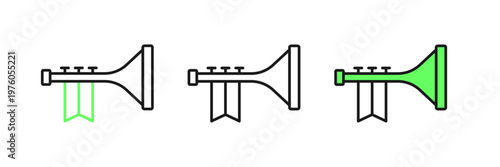 Set line Trumpet icon isolated on white background. Musical instrument. Vector