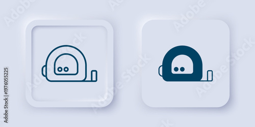 Filled and outline Roulette construction icon isolated on grey background. Tape measure symbol. Square button. Vector