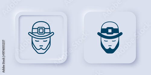 Filled and outline Leprechaun icon isolated on grey background. Happy Saint Patricks day. National Irish holiday. Square button. Vector