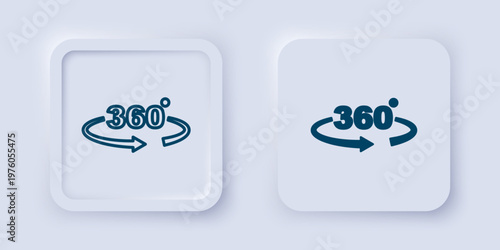 Filled and outline 360 degree view icon isolated on grey background. Virtual reality. Angle 360 degree camera. Panorama photo. Square button. Vector