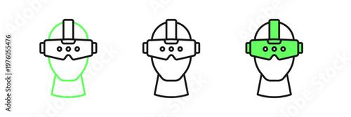 Set line Virtual reality glasses icon isolated on white background. Stereoscopic 3d vr mask. Optical head mounted display. Vector