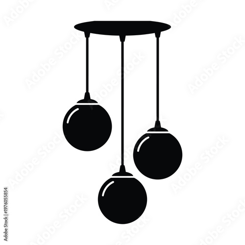 Modern Black Spherical Pendant Light Silhouette Vector Illustration